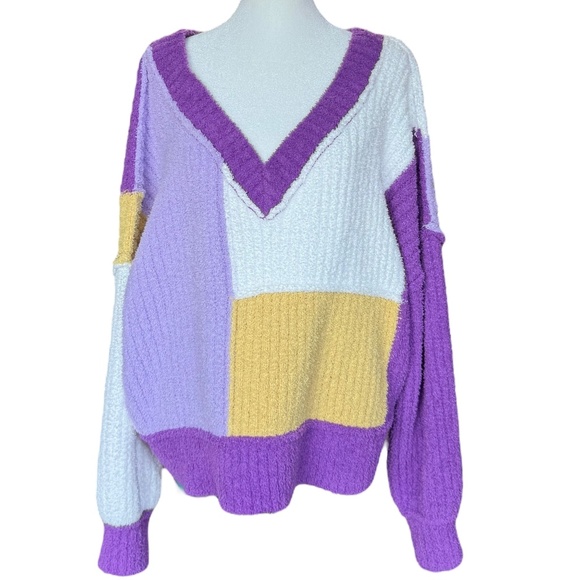 POL Cozy Purple & Gold V-neck Sweater Sz S - Picture 6 of 12